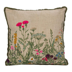 18" Square Throw Pillow with Floral Embroidery