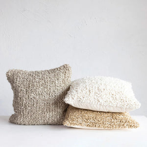 20" Cream Woven Boucle Pillow