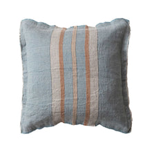 20" Square Blue Linen Pillow With Stripes