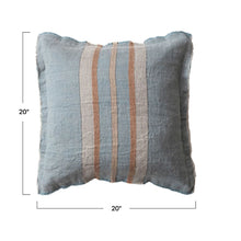 20" Square Blue Linen Pillow With Stripes