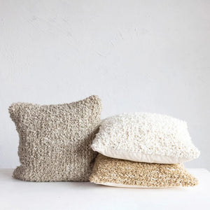 20" Tan Woven Bouclé Pillow