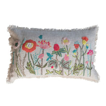 24" Lumbar Pillow with Embroidered Flowers