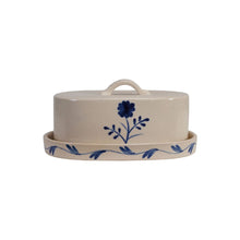 Blue & White Hand Painted Butter Dish with Floral Design