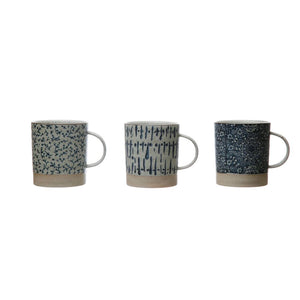 Blue Hand Stamped Stoneware Mug – 16 oz Assorted Styles