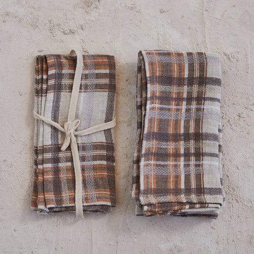 Plaid Woven Linen Napkins Set of 4