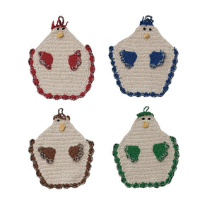 Cotton Crocheted Chicken Shaped Pot Holder With Loop – 4 Colors