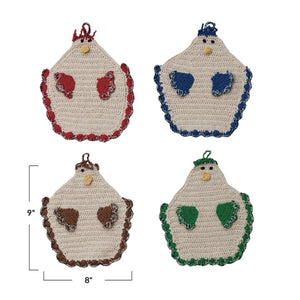 Cotton Crocheted Chicken Shaped Pot Holder With Loop – 4 Colors