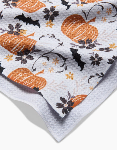 Bats In Pumpkin Patch Geometry Tea Towel