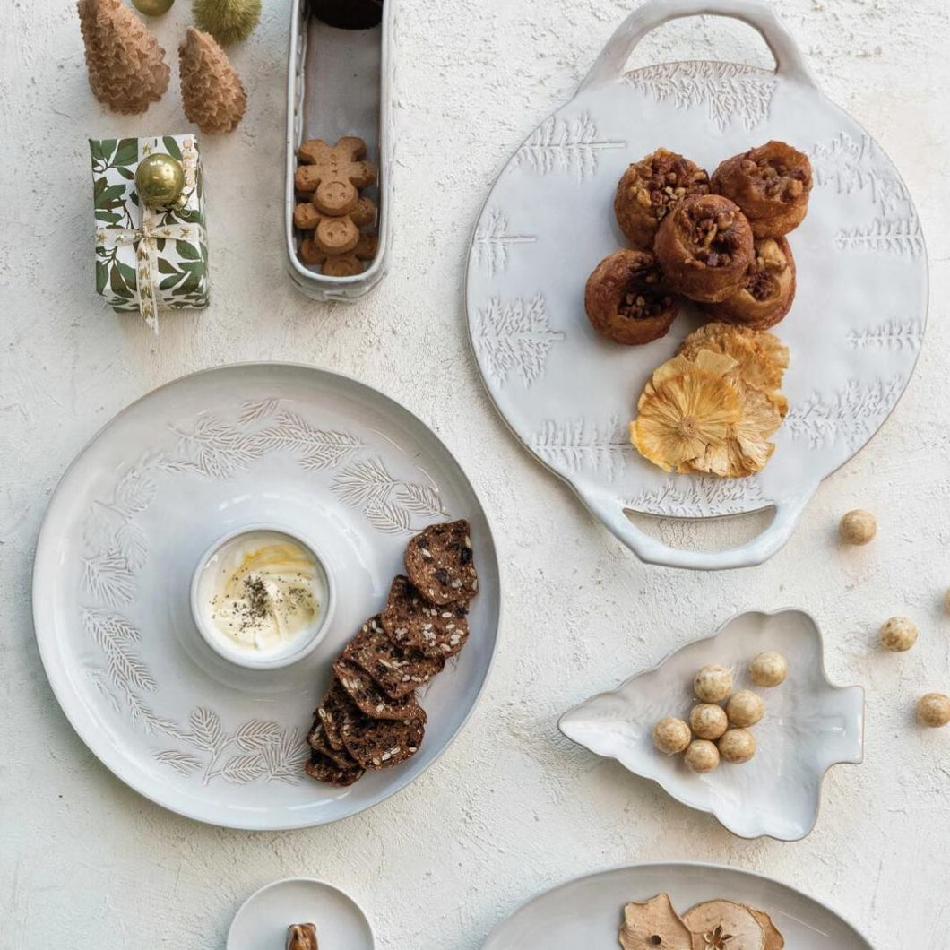 Debossed Stoneware Tray/Platter with Trees & Handles