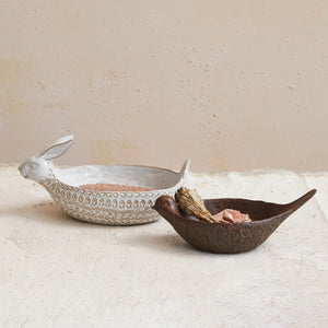 10" Stoneware Bird Bowl –  Debossed Feeder with Reactive Glaze