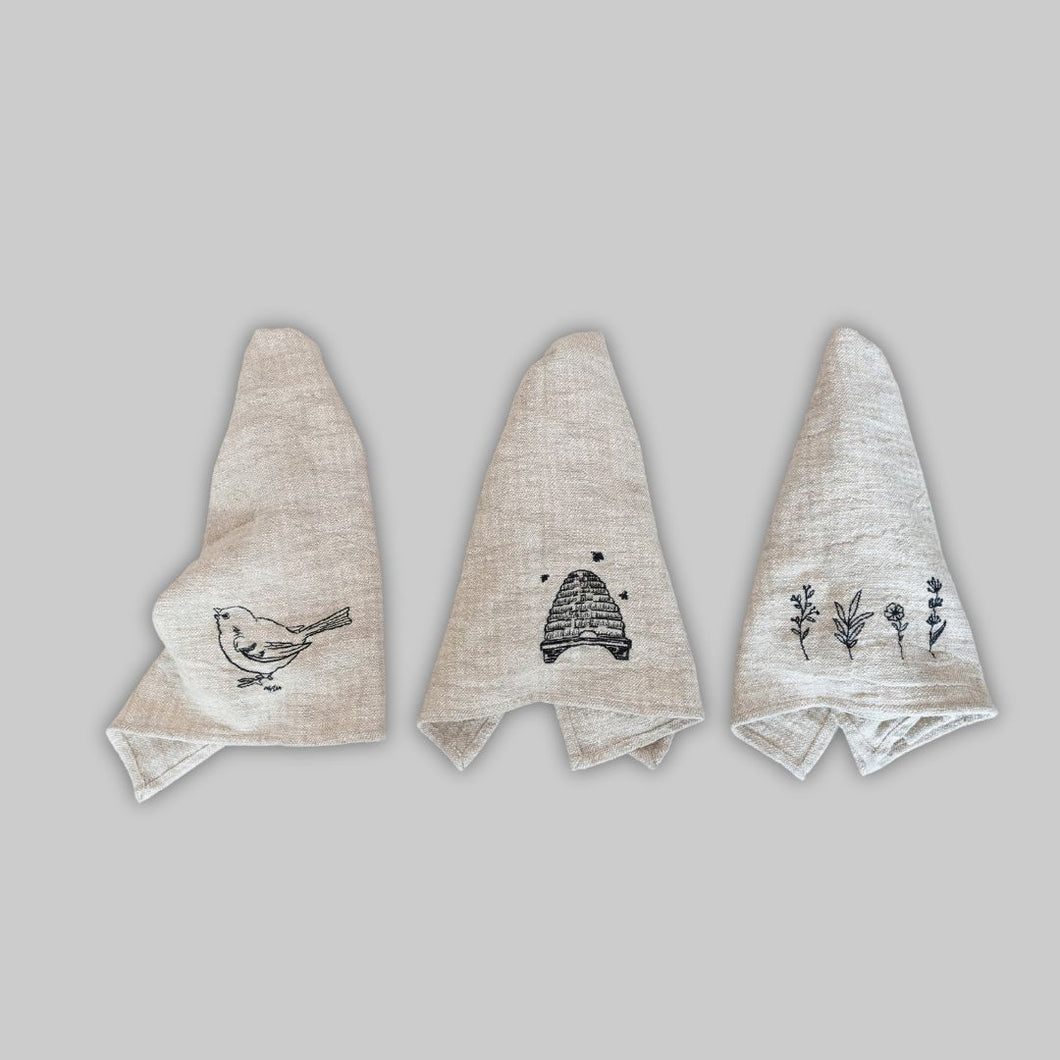 Embroidered Linen Tea Towel – Assorted