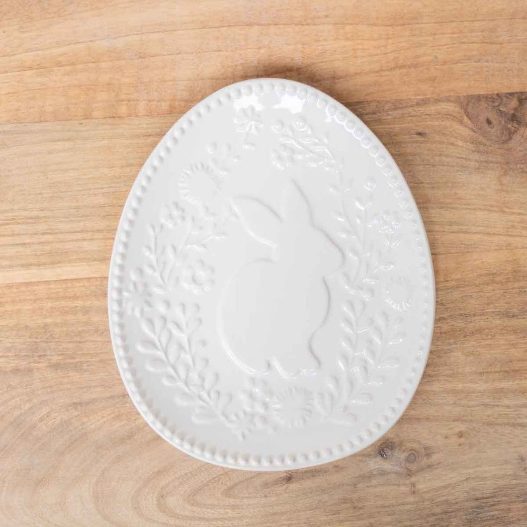 Embossed Floral Bunny Plate – Antique White