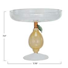 7.5" Glass Pedestal with Lemon Shaped Base - Green & Amber