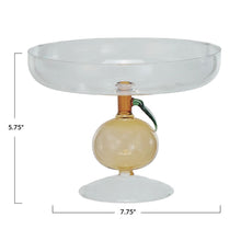 5.75" Glass Pedestal with Orange Shaped Base - Green & Amber