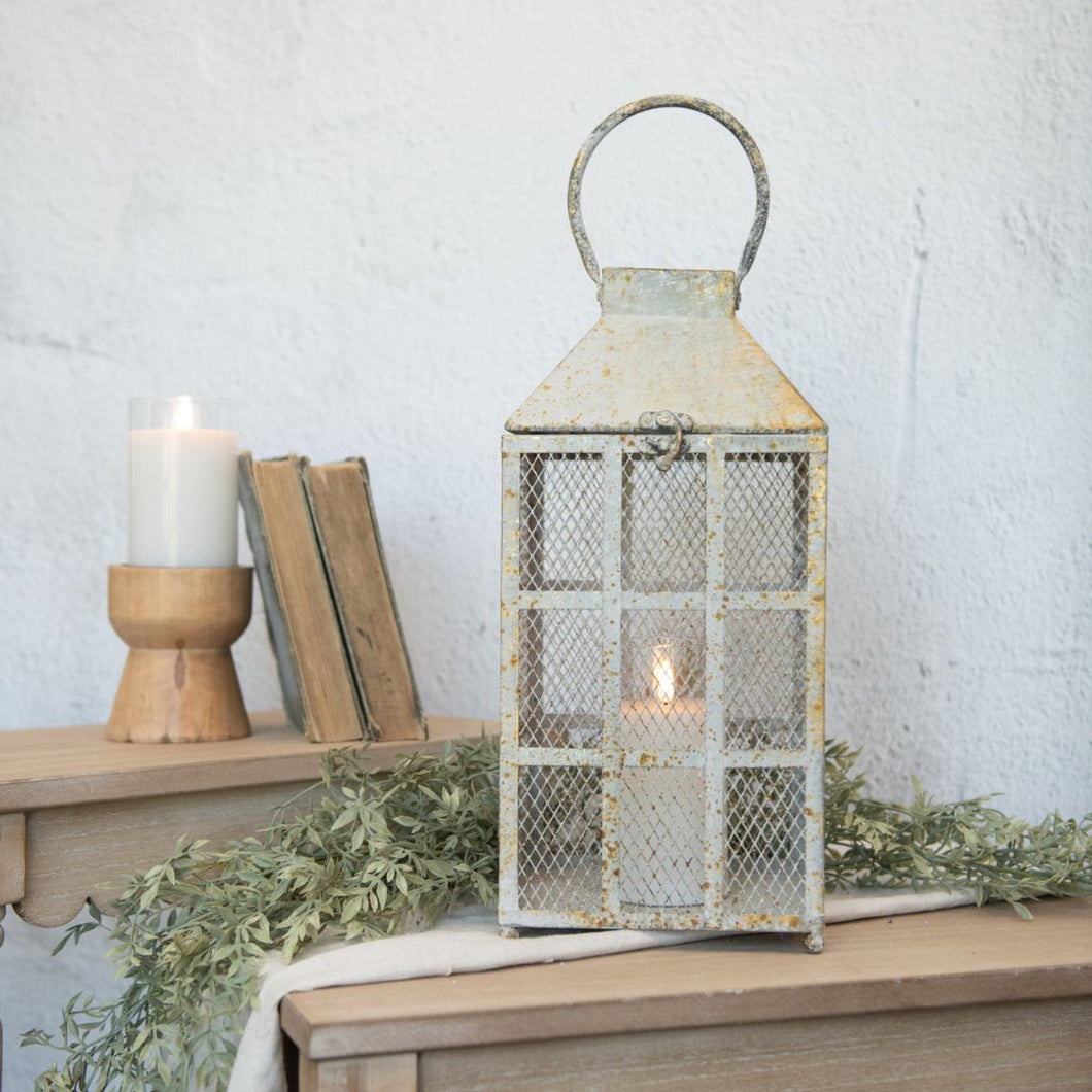 Gold & White Windowpane Lantern