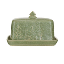 Debossed Stoneware Butter Dish with Trees