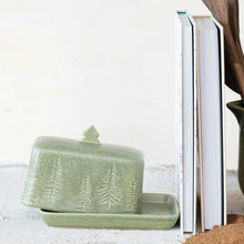 Debossed Stoneware Butter Dish with Trees