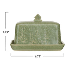 Debossed Stoneware Butter Dish with Trees