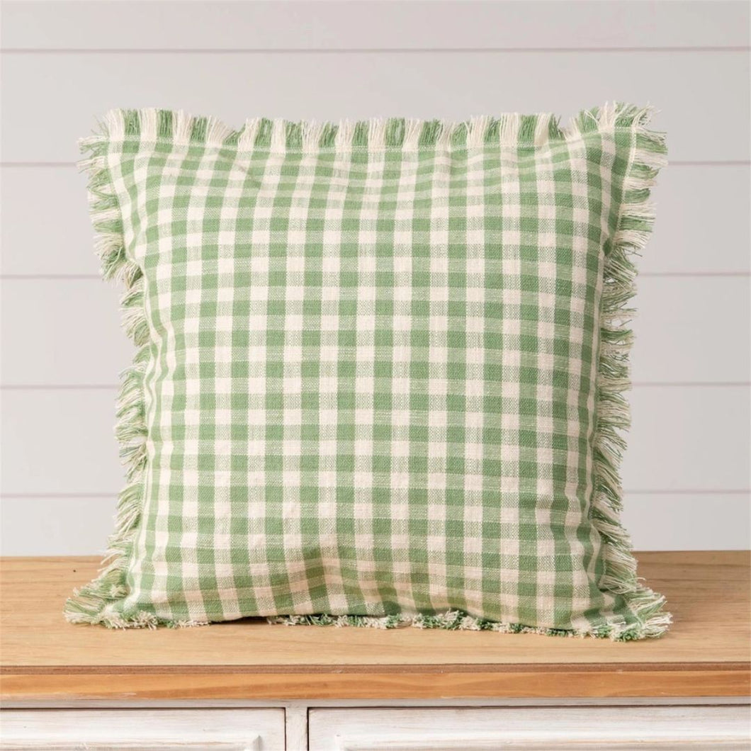 Green Throw Pillow with Checkered Design