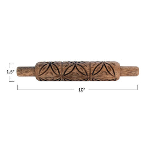 10" Hand Carved Mango Wood Rolling Pin - Large