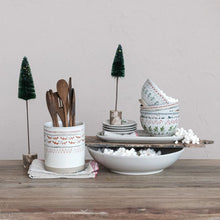 Hand Stamped Stoneware Footed Bowl