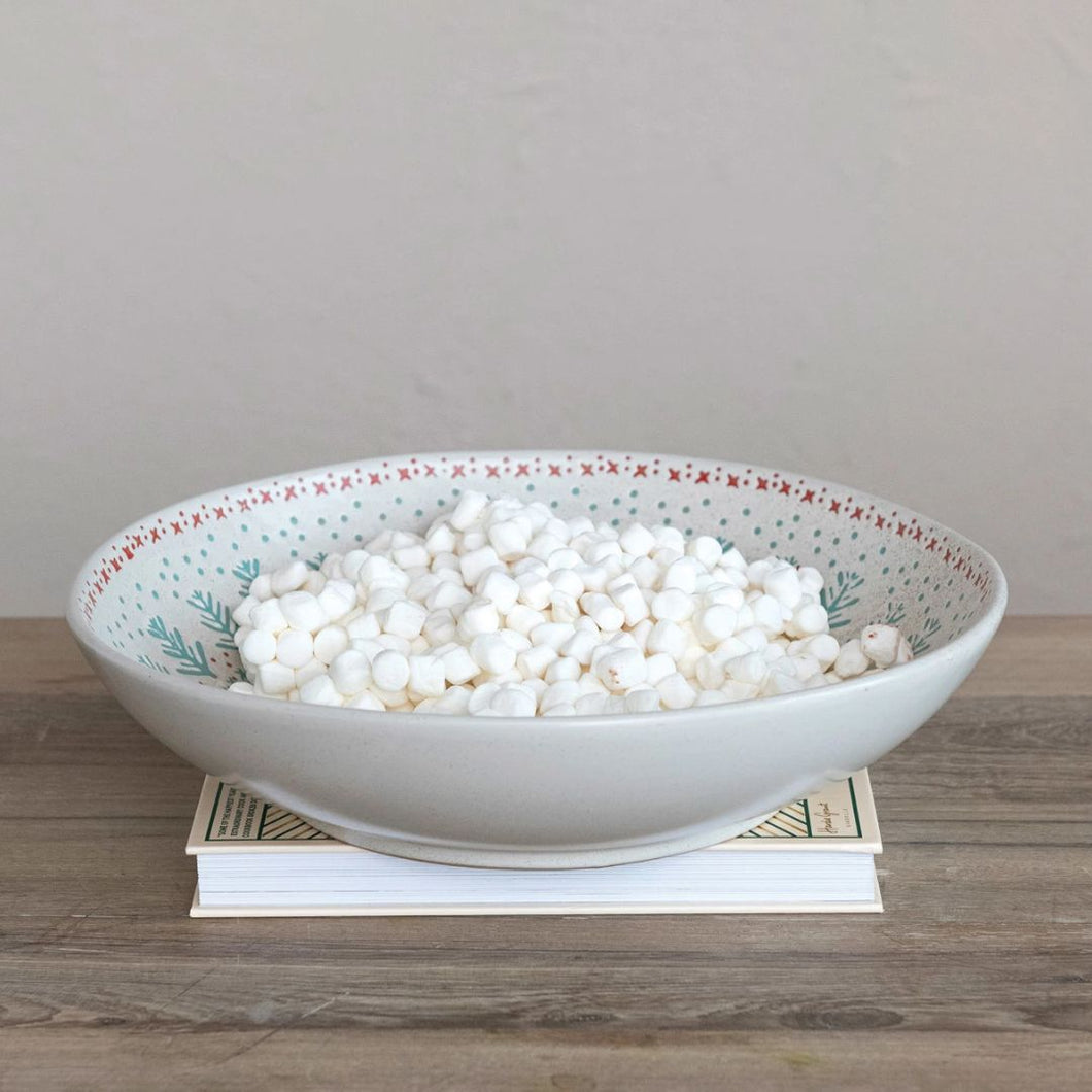 Multi-Color Hand Stamped Stoneware Serving Bowl with Wax Relief Pattern