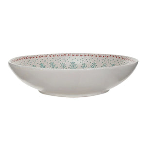 Multi-Color Hand Stamped Stoneware Serving Bowl with Wax Relief Pattern