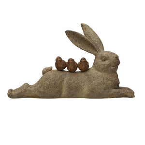 Lying Rabbit With Birds – Distressed Brown Finish