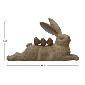 Lying Rabbit With Birds – Distressed Brown Finish