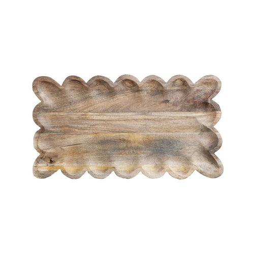 Mango Wood Tray With Scalloped Edge – Natural Finish