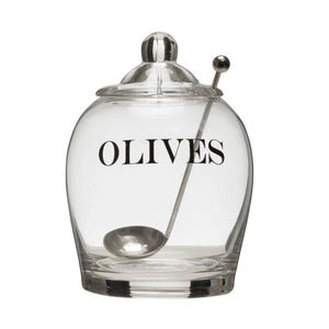 Olives Glass Jar with Spoon Set