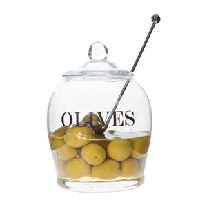 Olives Glass Jar with Spoon Set