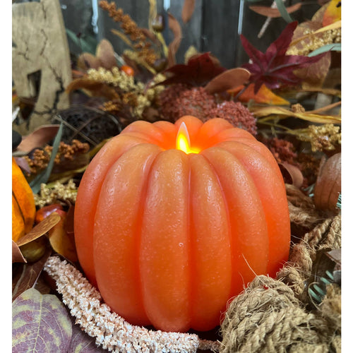 Orange Pumpkin Carved LED Candle