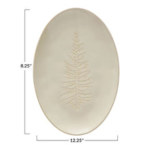 Oval Debossed Stoneware Platter with Tree Design - White - 12.25" x 8.25"