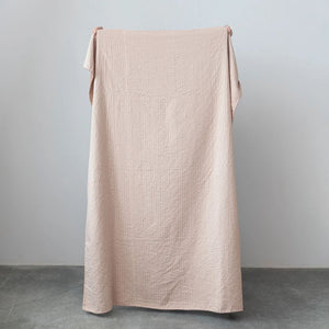 Peach Velvet Throw Blanket with Kantha Stitch