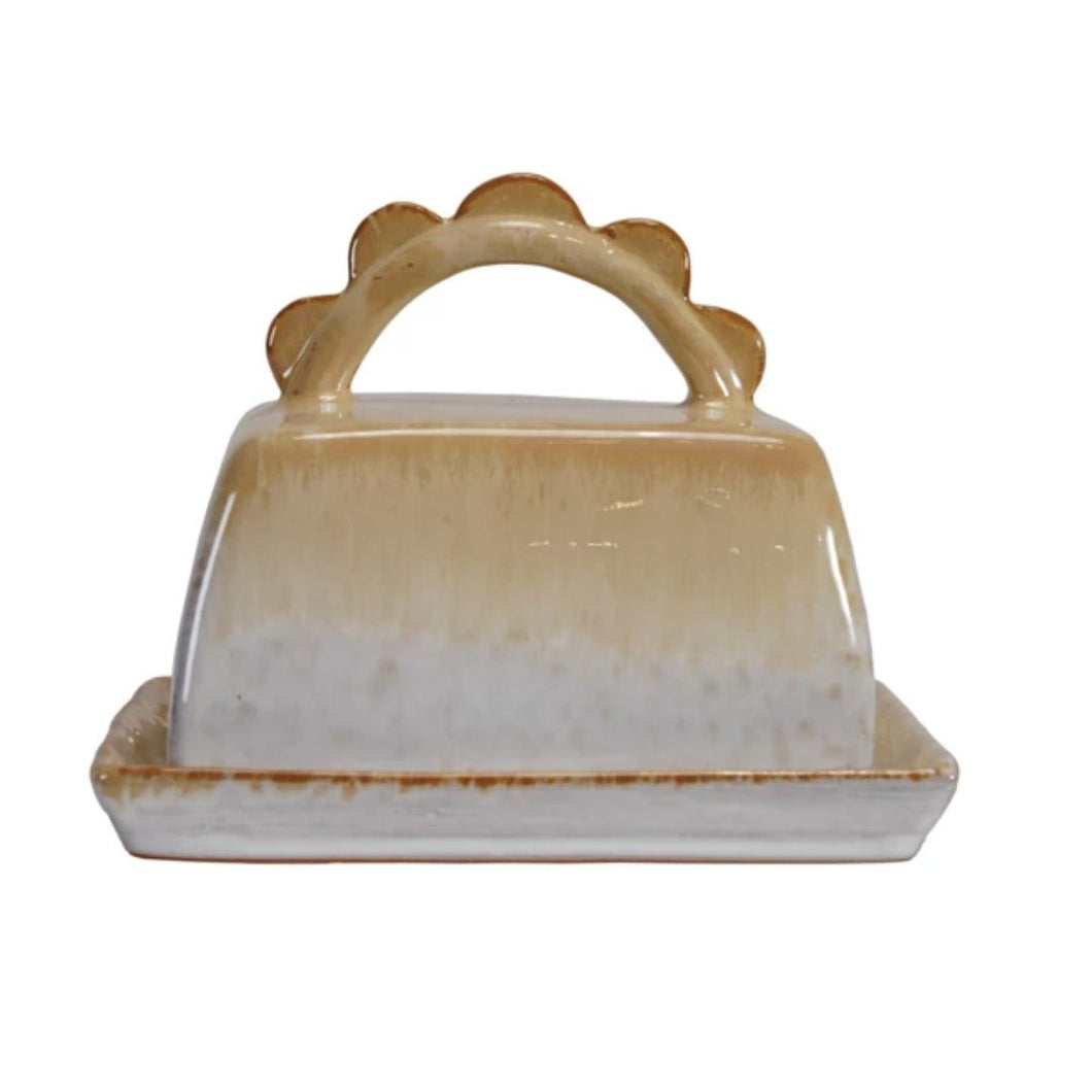 Stoneware Butter Dish with Scalloped Edge