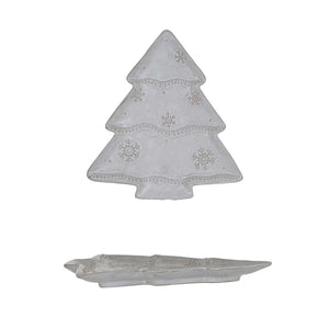 Stoneware Christmas Tree Plate with Snowflakes