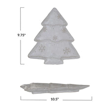 Stoneware Christmas Tree Plate with Snowflakes