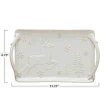 Debossed Stoneware Tray with Deer, Snowflakes & Trees