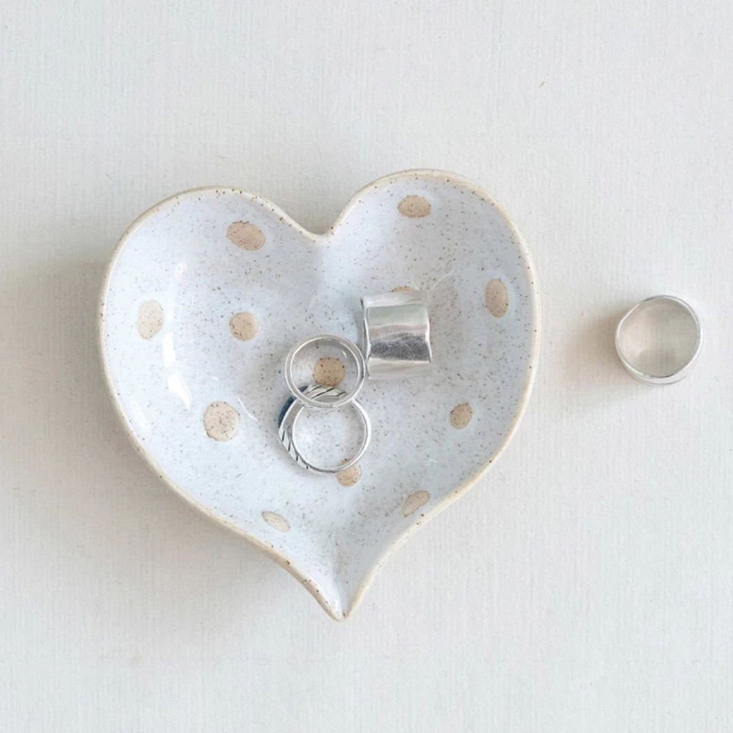 Stoneware Heart Shaped Dish With Dots