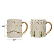 Hand-Painted Stoneware House Mug with Gold Electroplating - 16 oz. - Multi Color