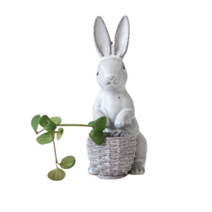 Stoneware Rabbit With Embossed Planter