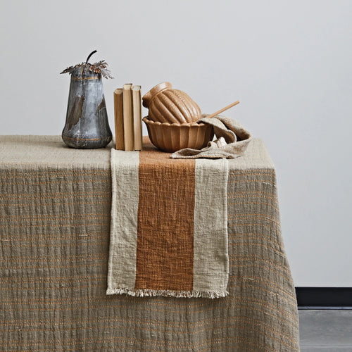 Linen Table Runner With Brown Stripe 72