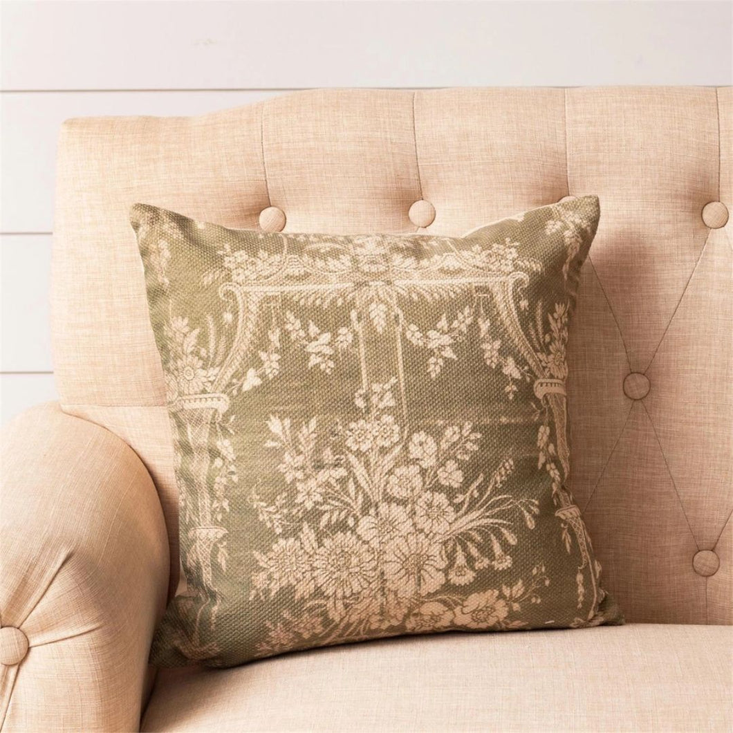 Green Throw Pillow with French Country Design