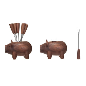 Sapele Wood Pig with Appetizer Sticks Set