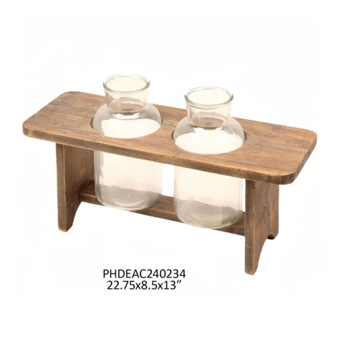 Wooden Flower Stand & 2 Bottles Set