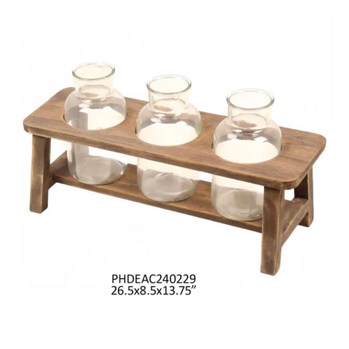 Wooden Flower Stand with 3 Large Bottles Set