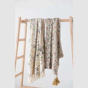 Woven Floral Printed Throw Blanket