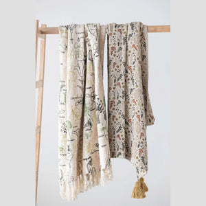 Woven Floral Printed Throw Blanket