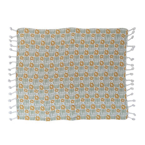 Woven Printed Throw Blanket With Flowers